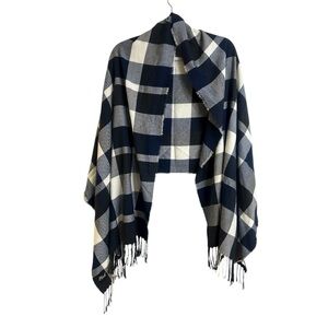 Plush Plaid Blanket Scarf Navy Gray White